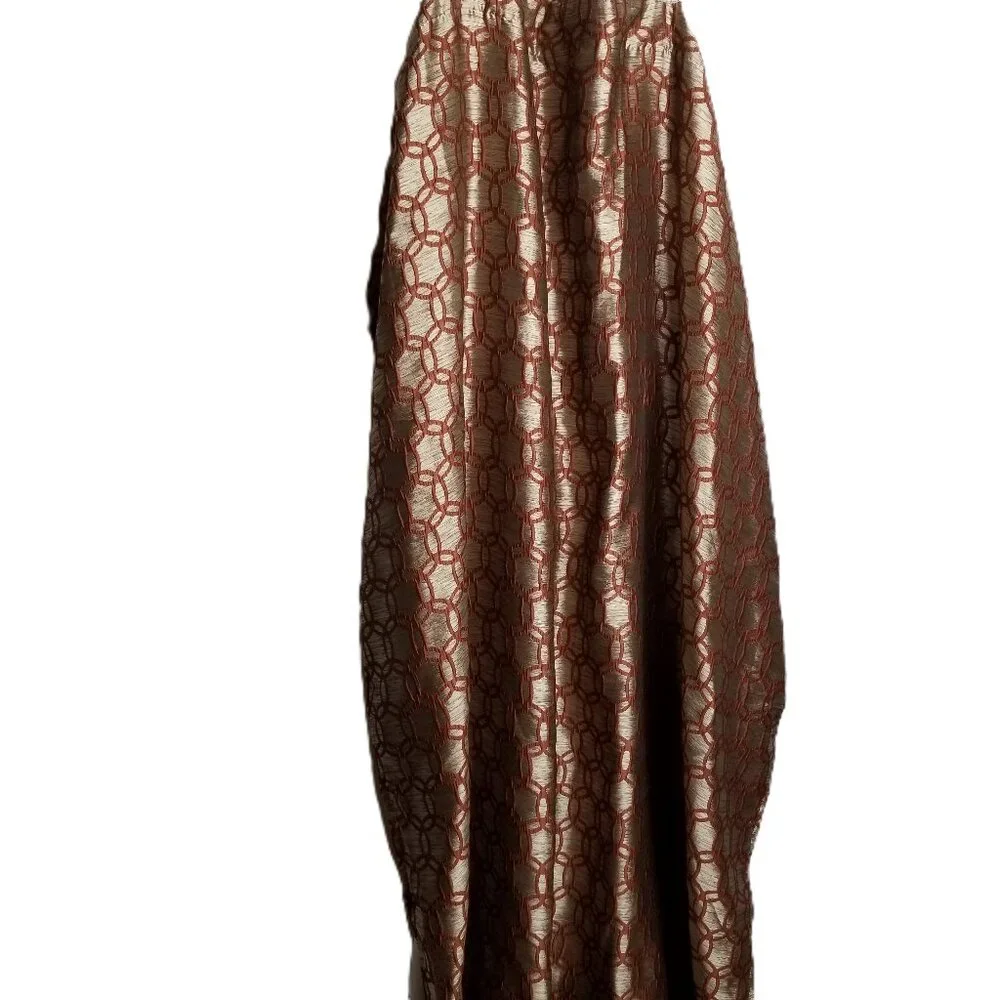 2 Geometric Drape Panels 53 Wide 83 Long Rust Gold Metallic Lined Window Curtain